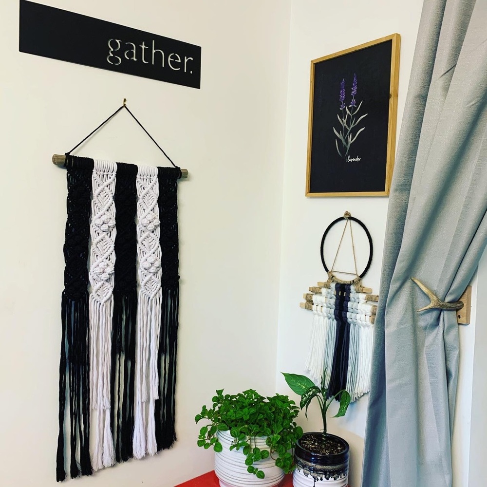 Black and White Macrame Wall Hanging - Picture 2 of 5